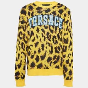 AUTHENTIC new VERSACE Yellow Jacquard Pop Animalier Sweater sz L
